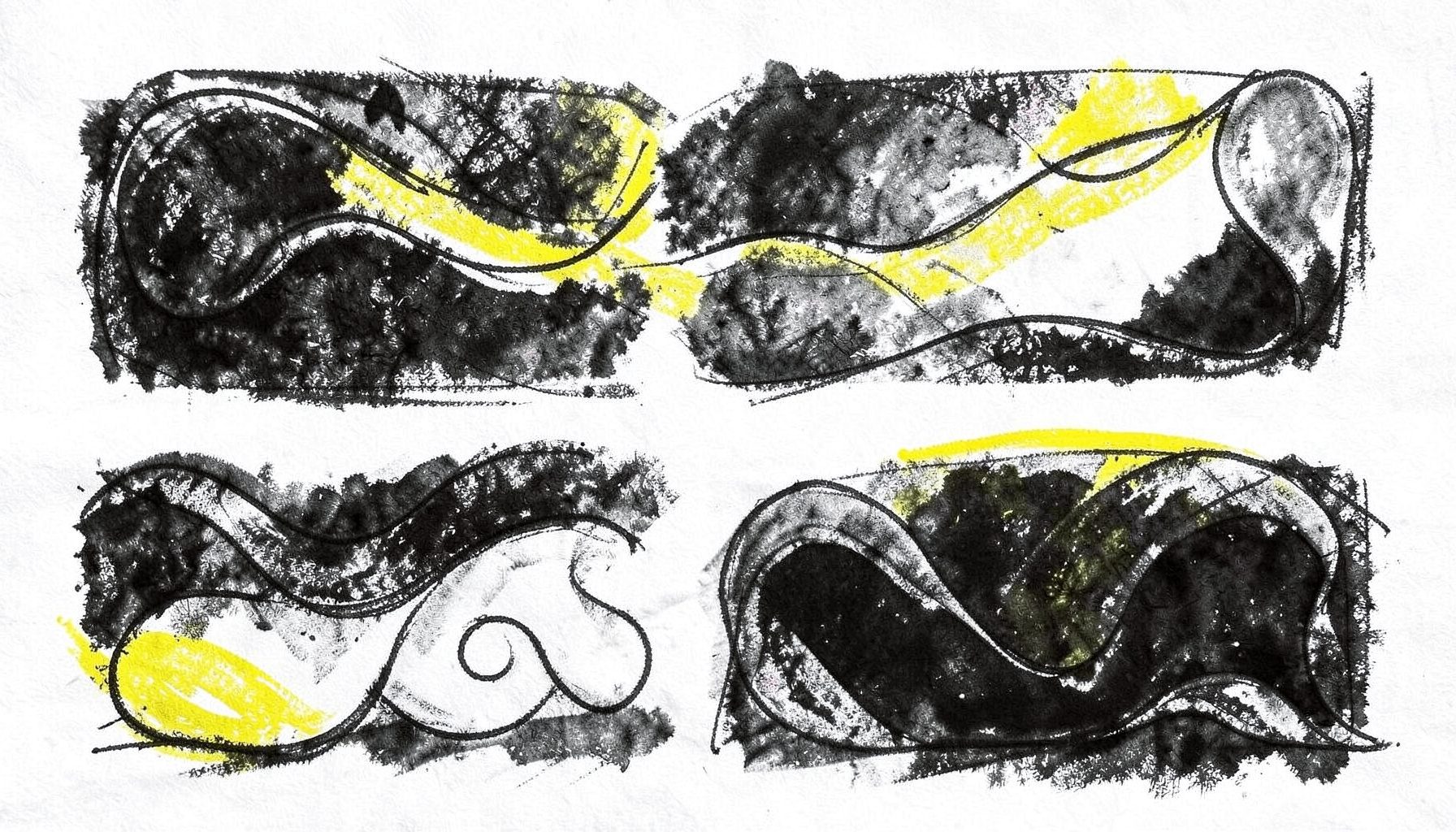 A bold charcoal sketch of vibrant summer-themed website hero sections with organic shapes and flowing layouts