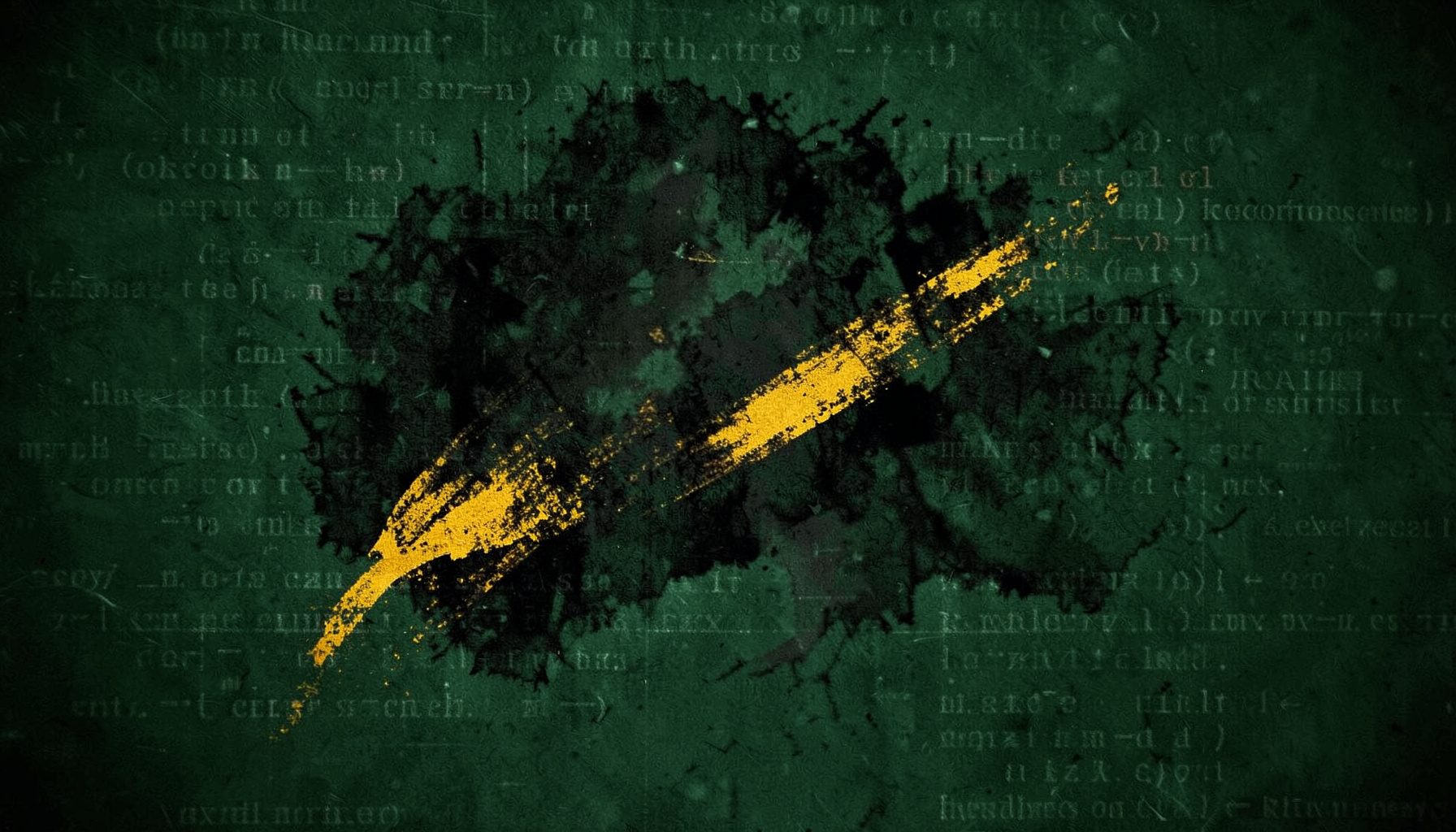 Abstract dark green background with subtle code-like texture and warm amber highlights